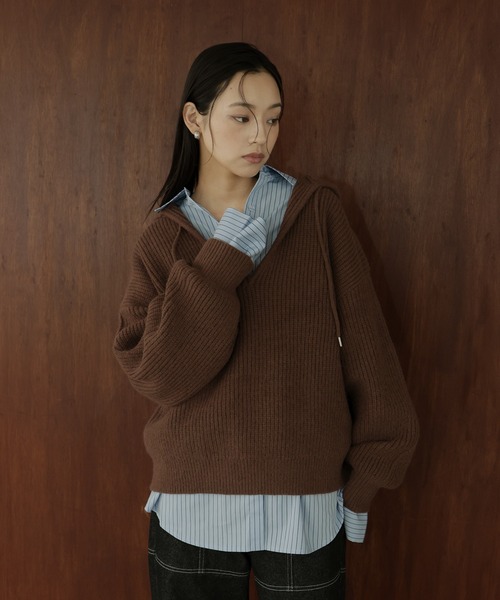 フード付きニットプルオーバー（パーカー）｜hellam（へラム）の