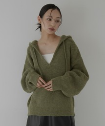 hellam（へラム）の「フード付きニットプルオーバー（パーカー）」