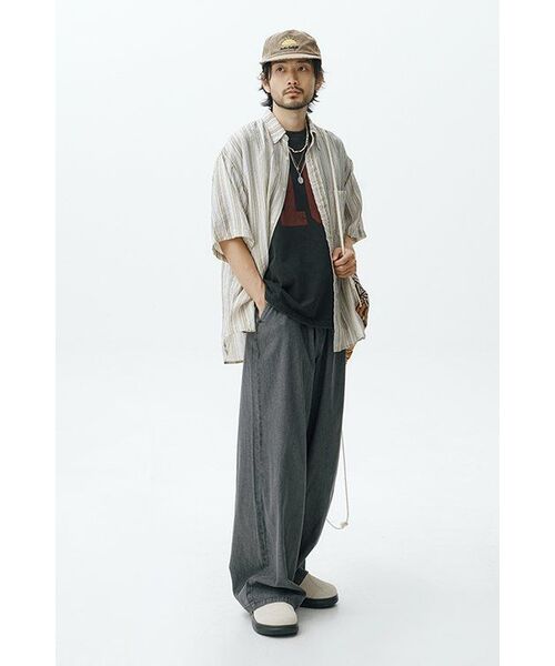 PARTIMENTO(パルティメント)の「マルチストライプAラインオーバーサイズハーフシャツグレー(シャツ/ブラウス・レディース・その他・MEDIUM/LARGE)」の8枚目の写真