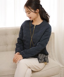 キルティングコート ショート丈 ノーカラー」に該当するファッション