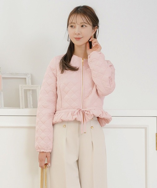 セール】2WAY ショート丈 キルティング ノーカラー中綿 ジャケット le