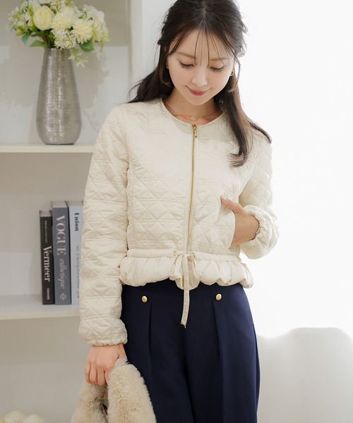 2WAY ショート丈 キルティング ノーカラー中綿 ジャケット le reve