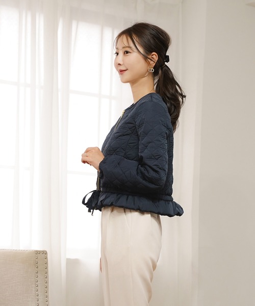 2WAY ショート丈 キルティング ノーカラー中綿 ジャケット le reve