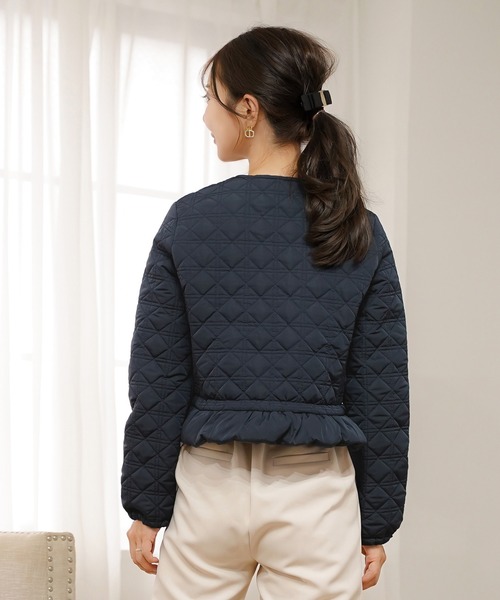セール】2WAY ショート丈 キルティング ノーカラー中綿 ジャケット le
