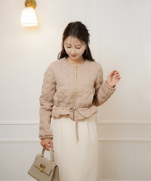 セール】2WAY ショート丈 キルティング ノーカラー中綿 ジャケット le