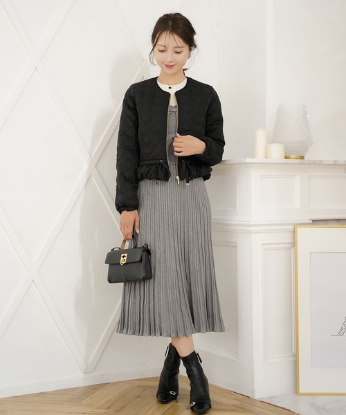 セール】2WAY ショート丈 キルティング ノーカラー中綿 ジャケット le