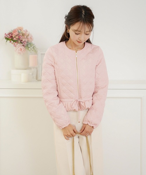 さくら☆lerevevaniller 2wayジャケット 2WAY ショート丈 キルティング ノーカラー中綿 ジャケット le reve