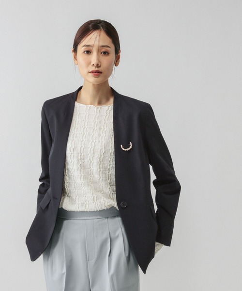 GLOBAL WORK(グローバルワーク)の「ウツクシルエットノーカラージャケット/581021(ノーカラージャケット・レディース・チャコールグレー/ブラック/ネイビー/ライトベージュ/モカ・SMALL/MEDIUM/LARGE/X-LARGE)」の5枚目の写真