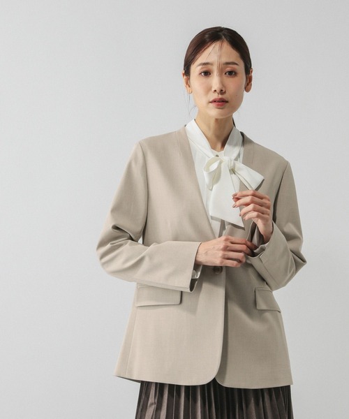 GLOBAL WORK(グローバルワーク)の「ウツクシルエットノーカラージャケット/581021(ノーカラージャケット・レディース・チャコールグレー/ブラック/ネイビー/ライトベージュ/モカ・SMALL/MEDIUM/LARGE/X-LARGE)」の4枚目の写真