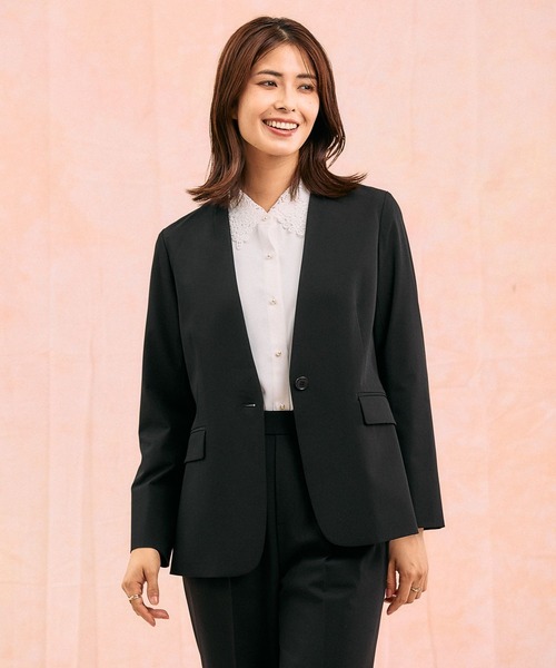 GLOBAL WORK(グローバルワーク)の「ウツクシルエットノーカラージャケット/581021(ノーカラージャケット・レディース・チャコールグレー/ブラック/ネイビー/ライトベージュ/モカ・SMALL/MEDIUM/LARGE/X-LARGE)」の2枚目の写真