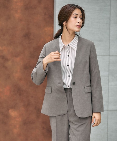 GLOBAL WORK(グローバルワーク)の「ウツクシルエットノーカラージャケット/581021(ノーカラージャケット・レディース・チャコールグレー/ブラック/ネイビー/ライトベージュ/モカ・SMALL/MEDIUM/LARGE/X-LARGE)」の22枚目の写真