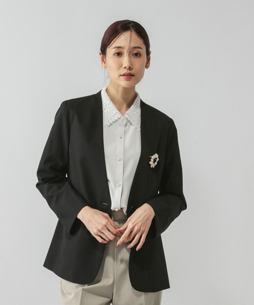 GLOBAL WORK(グローバルワーク)の「ウツクシルエットノーカラージャケット/581021(ノーカラージャケット・レディース・チャコールグレー/ブラック/ネイビー/ライトベージュ/モカ・SMALL/MEDIUM/LARGE/X-LARGE)」の18枚目の写真