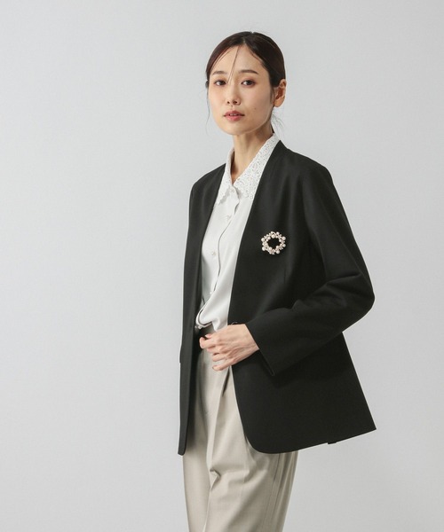 GLOBAL WORK(グローバルワーク)の「ウツクシルエットノーカラージャケット/581021(ノーカラージャケット・レディース・チャコールグレー/ブラック/ネイビー/ライトベージュ/モカ・SMALL/MEDIUM/LARGE/X-LARGE)」の16枚目の写真