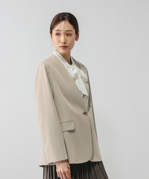 GLOBAL WORK(グローバルワーク)の「ウツクシルエットノーカラージャケット/581021(ノーカラージャケット・レディース・チャコールグレー/ブラック/ネイビー/ライトベージュ/モカ・SMALL/MEDIUM/LARGE/X-LARGE)」の8枚目の写真