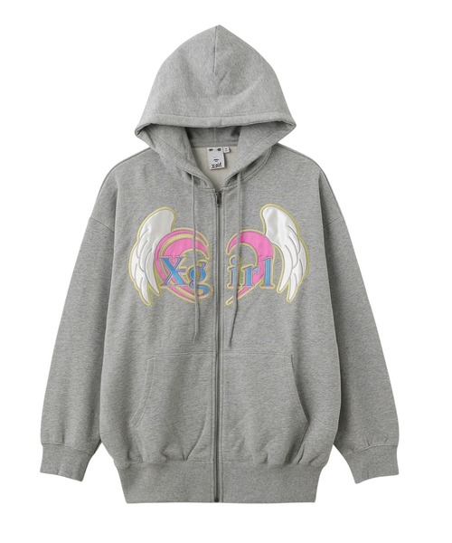 X-girl（エックスガール）の「HEART AND WING ZIP UP SWEAT HOODIE（パーカー・レディース・ブラック/アッシュ/オリーブ・S/M）」の11枚目の写真