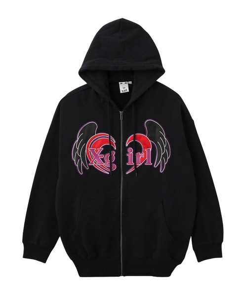 X-girl（エックスガール）の「HEART AND WING ZIP UP SWEAT HOODIE（パーカー・レディース・ブラック/アッシュ/オリーブ・S/M）」の13枚目の写真