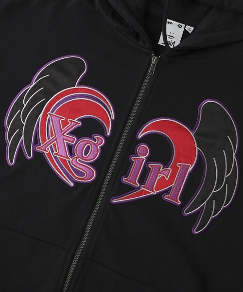 X-girl（エックスガール）の「HEART AND WING ZIP UP SWEAT HOODIE（パーカー・レディース・ブラック/アッシュ/オリーブ・S/M）」の16枚目の写真