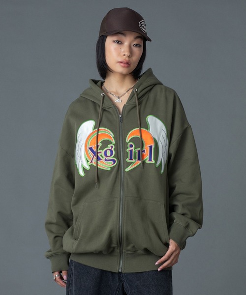 HEART AND WING ZIP UP SWEAT HOODIE（パーカー）｜X-girl（エックス