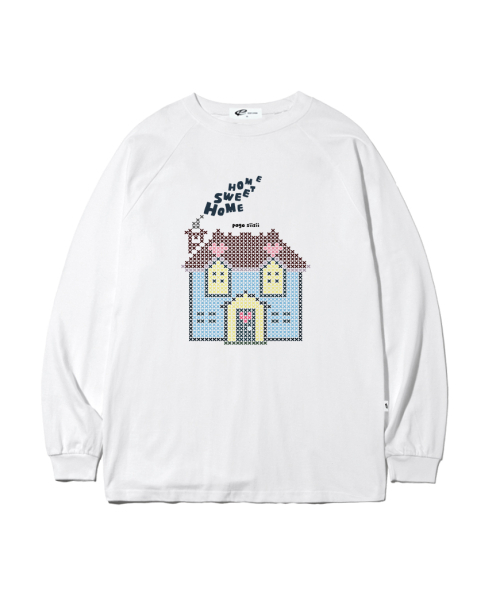 PAGESIISII（ページシシ）の「ニットハウスプリントオーバーサイズロングスリーブ[2カラー]（Tシャツ/カットソー・レディース・ホワイト/ネイビー・MEDIUM/LARGE）」の3枚目の写真
