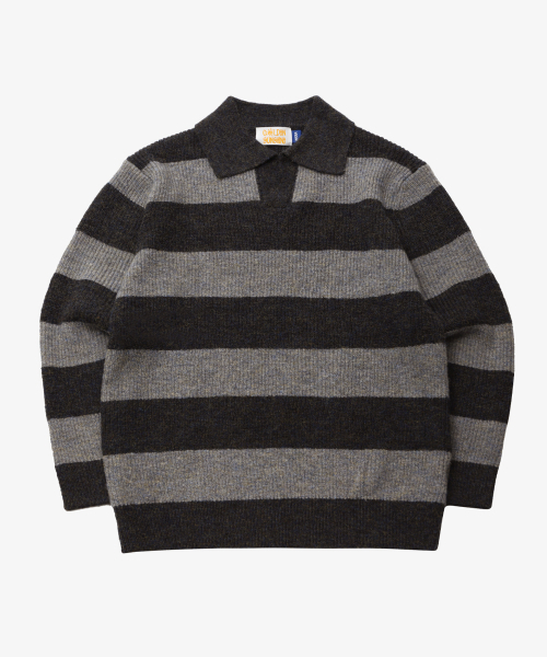 GOLDEN SNSHINE(ゴールデン サンシャイン)の「Wool mixed stripe collar knit_Grey(ニット/セーター・メンズ・その他・MEDIUM/LARGE)」の2枚目の写真