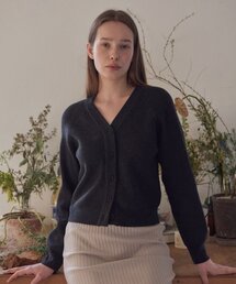 V-Neck Ribbed Cardigan (Melange Charcoal)