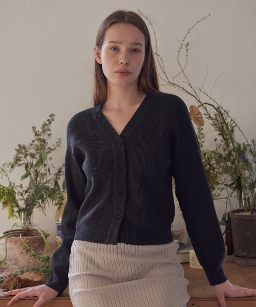38COMEONCOMMON(38カモンコモン)の「V-Neck Ribbed Cardigan (Melange Charcoal)(カーディガン/ボレロ・レディース・その他・FREE)」の1枚目の写真
