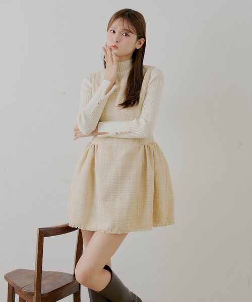 セール】【SALON by Chico】ツイードサイドギャザーフレアミニ