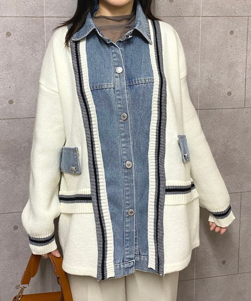 セール】デニムドッキングラインニットカーディガン（カーディガン