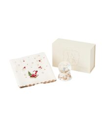 クリスマス ハンカチ＆スノードームセット サンタとソリ ホワイト ギフト プレゼント クリスマス 女性