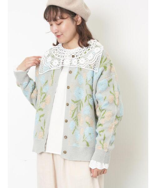 Samansa Mos2（サマンサ モスモス）の「ループ花柄ジャガードニットカーディガン（カーディガン/ボレロ・レディース・キナリ/モカ/グレー/ピンク・F）」の3枚目の写真