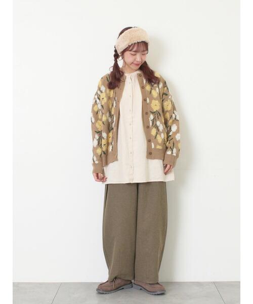 花　試着のみ☆美品　ボバXデザイナーズ　アルカディア　花柄 セール】ループ花柄ジャガードニットカーディガン（カーディガン