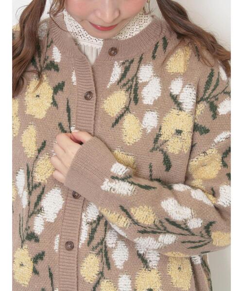 Samansa Mos2（サマンサ モスモス）の「ループ花柄ジャガードニットカーディガン（カーディガン/ボレロ・レディース・キナリ/モカ/グレー/ピンク・F）」の5枚目の写真