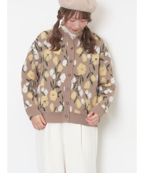 Samansa Mos2（サマンサ モスモス）の「ループ花柄ジャガードニットカーディガン（カーディガン/ボレロ・レディース・キナリ/モカ/グレー/ピンク・F）」の6枚目の写真
