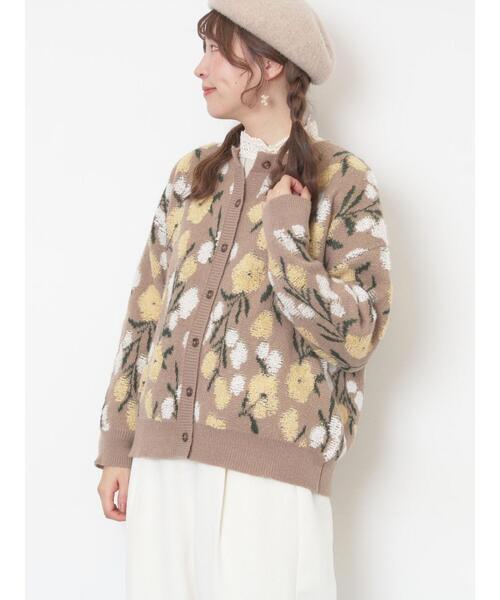Samansa Mos2（サマンサ モスモス）の「ループ花柄ジャガードニットカーディガン（カーディガン/ボレロ・レディース・キナリ/モカ/グレー/ピンク・F）」の7枚目の写真