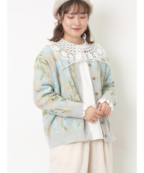 Samansa Mos2（サマンサ モスモス）の「ループ花柄ジャガードニットカーディガン（カーディガン/ボレロ・レディース・キナリ/モカ/グレー/ピンク・F）」の21枚目の写真