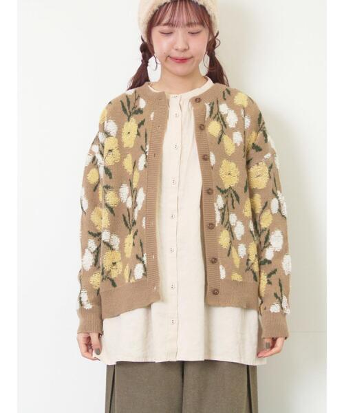 セール】ループ花柄ジャガードニットカーディガン（カーディガン