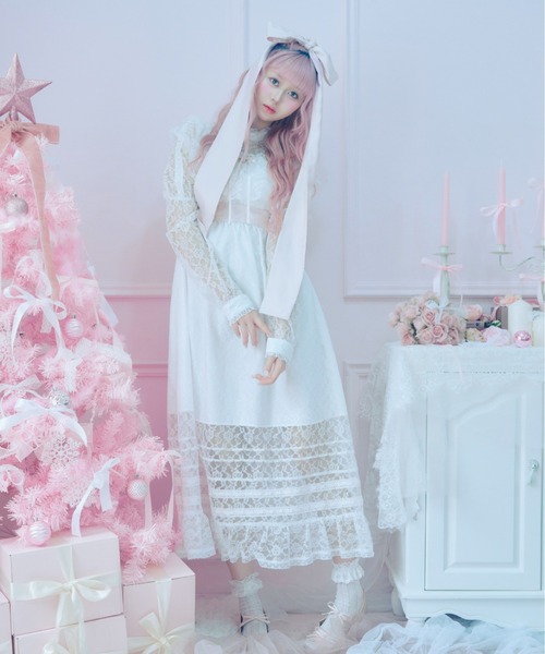 Fiorforte（フィオルフォルテ）の「lace ribbon vintage dress（ワンピース・レディース・ホワイト/ピンク/ホワイト系その他・FREE）」の2枚目の写真