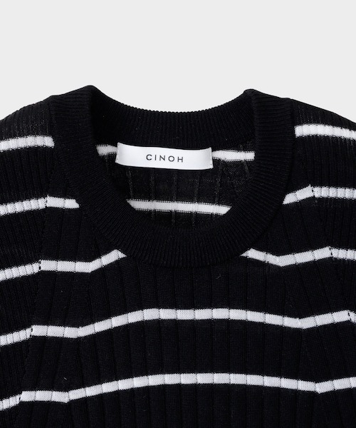 CINOH（チノ）の「BORDER CREW NECK TIGHT KNIT（ニット/セーター・レディース・ブラック・36）」の2枚目の写真