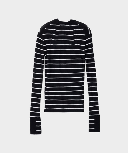 CINOH（チノ）の「BORDER CREW NECK TIGHT KNIT（ニット/セーター・レディース・ブラック・36）」の4枚目の写真