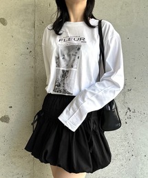 モノクロフラワーロンT/長袖Tシャツ
