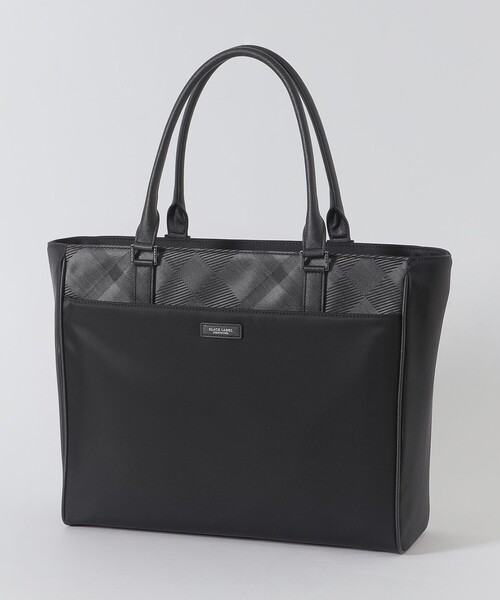 【美品】ブラックレーベル クレストブリッジ ボストンバッグ レザー 手提げ 紺 ナイロンコンビカルゼシャドークレストブリッジチェックビジネストート