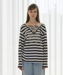 LACE-UP STRIPE PULLOVER [WHITE]