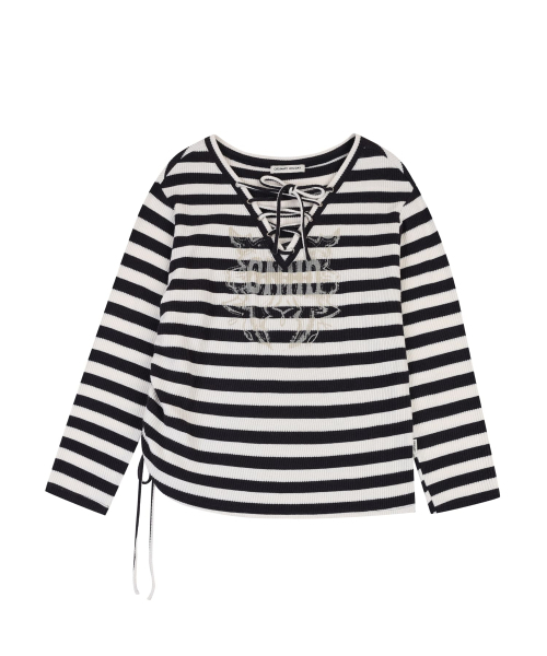 ORDINARY HOLIDAY（オーディナリー ホリデー）の「LACE-UP STRIPE PULLOVER [WHITE]（ニット/セーター・レディース・その他・FREE）」の3枚目の写真