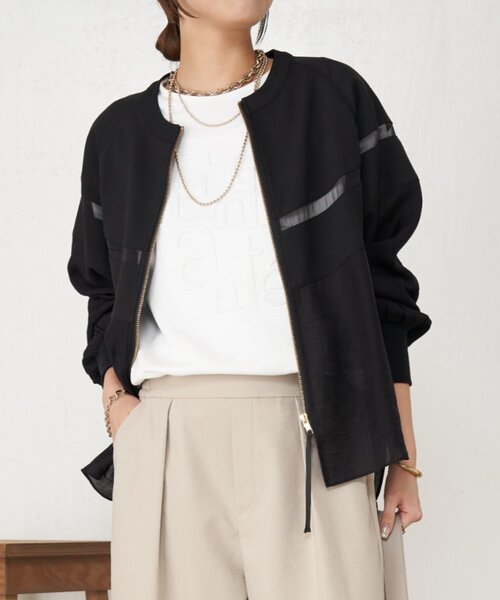 Jena espace merveilleux（ジェナ　エスパスメルヴェイユ）の「【上品シアー】ヨウリュウブルゾン（ノーカラージャケット・レディース・オフホワイト/ブラック/ベージュ・FREE）」の3枚目の写真