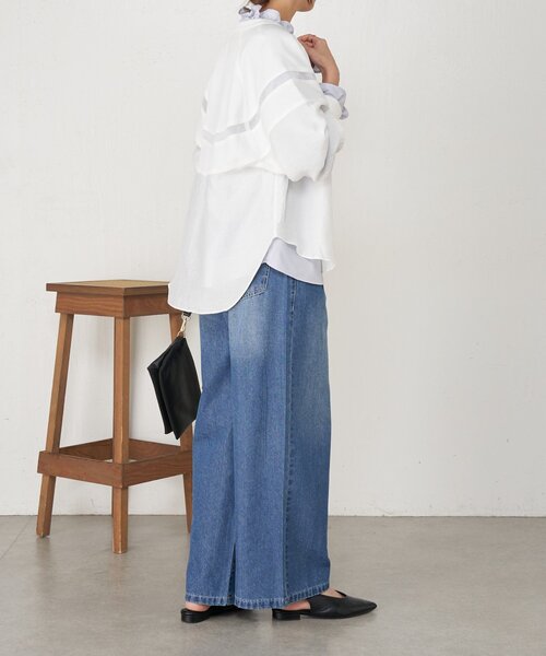 Jena espace merveilleux（ジェナ　エスパスメルヴェイユ）の「【上品シアー】ヨウリュウブルゾン（ノーカラージャケット・レディース・オフホワイト/ブラック/ベージュ・FREE）」の6枚目の写真