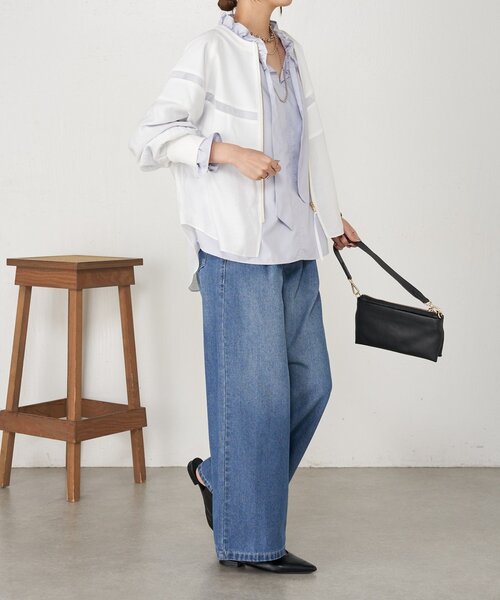 Jena espace merveilleux（ジェナ　エスパスメルヴェイユ）の「【上品シアー】ヨウリュウブルゾン（ノーカラージャケット・レディース・オフホワイト/ブラック/ベージュ・FREE）」の7枚目の写真