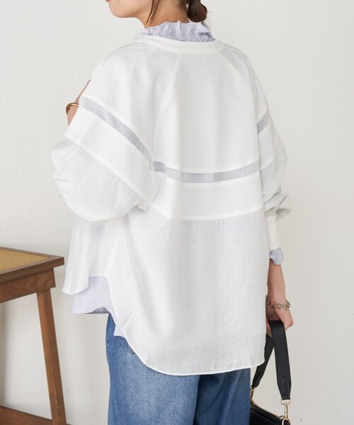 Jena espace merveilleux（ジェナ　エスパスメルヴェイユ）の「【上品シアー】ヨウリュウブルゾン（ノーカラージャケット・レディース・オフホワイト/ブラック/ベージュ・FREE）」の12枚目の写真