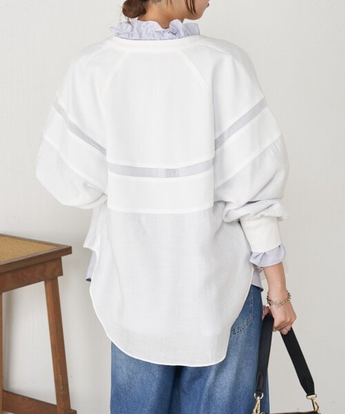 Jena espace merveilleux（ジェナ　エスパスメルヴェイユ）の「【上品シアー】ヨウリュウブルゾン（ノーカラージャケット・レディース・オフホワイト/ブラック/ベージュ・FREE）」の13枚目の写真