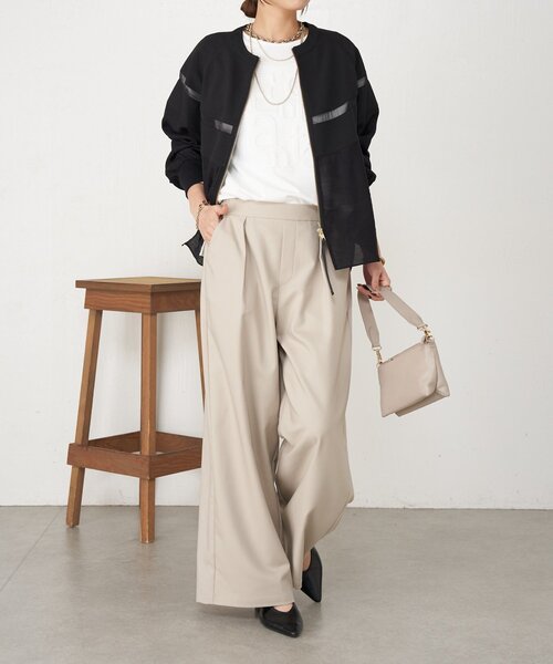 Jena espace merveilleux（ジェナ　エスパスメルヴェイユ）の「【上品シアー】ヨウリュウブルゾン（ノーカラージャケット・レディース・オフホワイト/ブラック/ベージュ・FREE）」の14枚目の写真