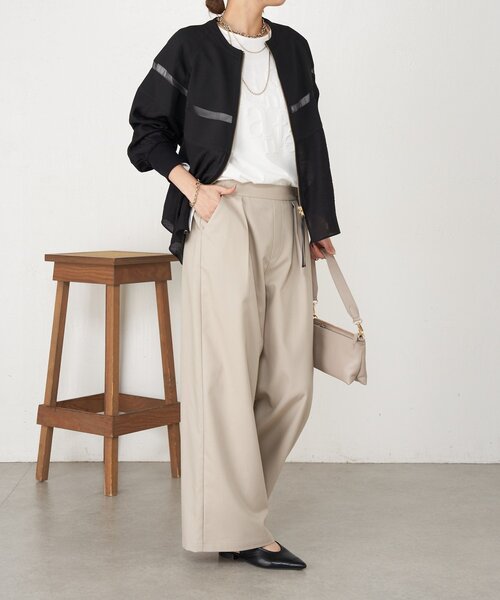 Jena espace merveilleux（ジェナ　エスパスメルヴェイユ）の「【上品シアー】ヨウリュウブルゾン（ノーカラージャケット・レディース・オフホワイト/ブラック/ベージュ・FREE）」の15枚目の写真